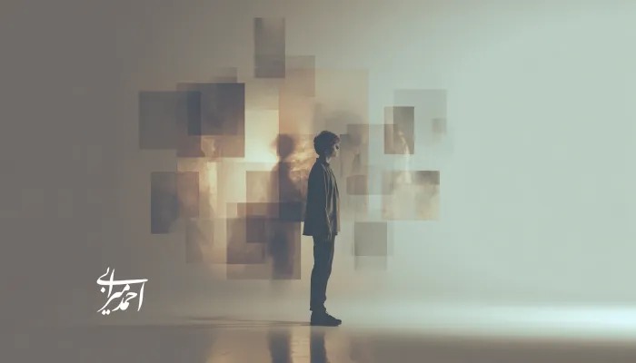 پسر جوانی در نمای نیم‌رخ در فضایی مینیمال ایستاده و پشت‌سرش لایه‌های انتزاعی شفاف دیده می‌شود؛ نمادی از تعریف مأموریت زندگی، انتخاب آگاهانه مسیر مسئولیت و رشد.